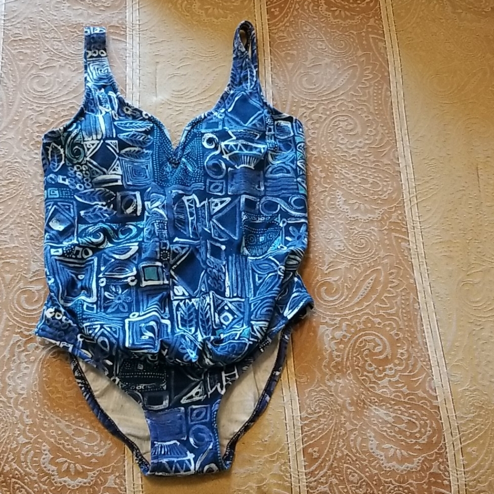 Maternity Swimsuit One Piece Blue Tribal Print